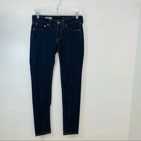 AG  Jeans Jeggings 28  Low Rise Skinny Blue Dark‎ Wash Stretch Pockets Retro 90s - Picture 1 of 10